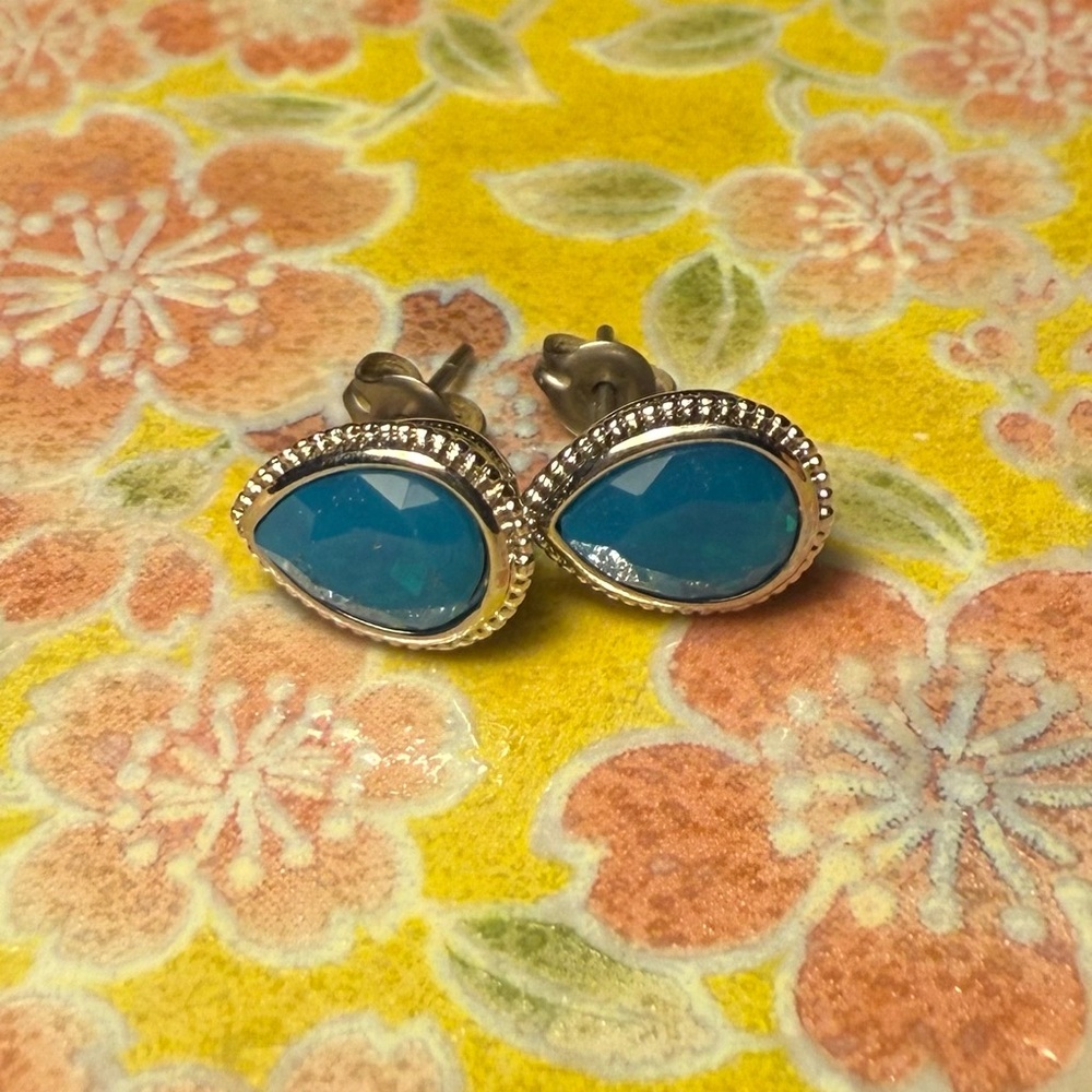 Silver and Blue Teardrop Stud Earrings